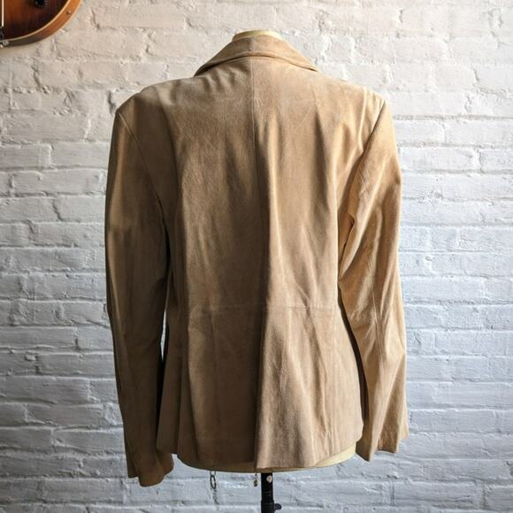 Y2K Vintage Tan Suede Leather Jacket Neutral Western Minimalist Boho Chic Coat - Picture 6 of 8